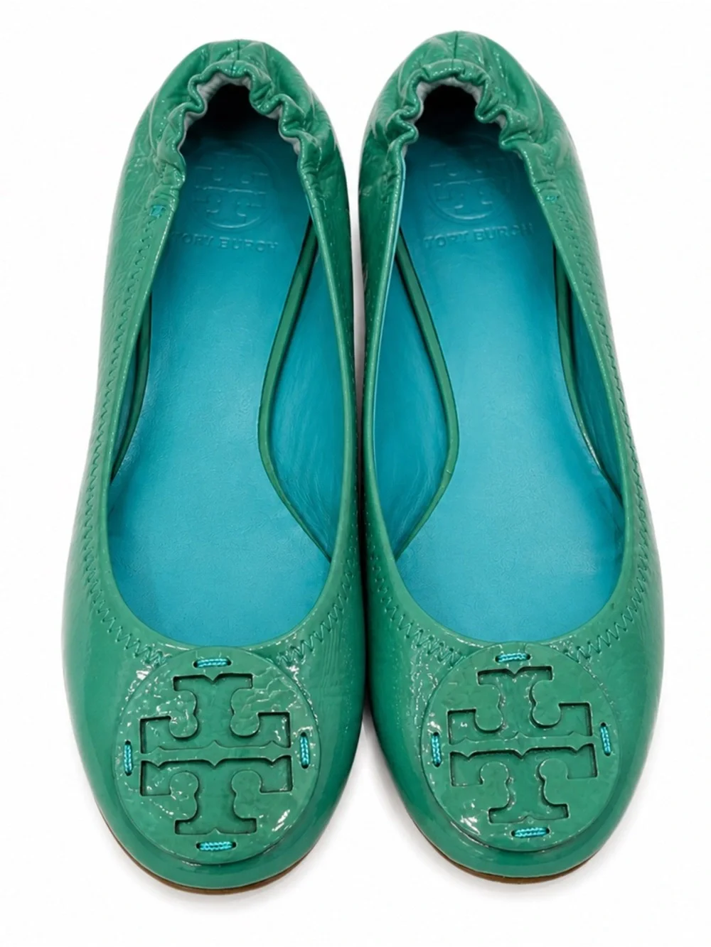Tory Burch Green Patent Leather Reva Ballet Flats